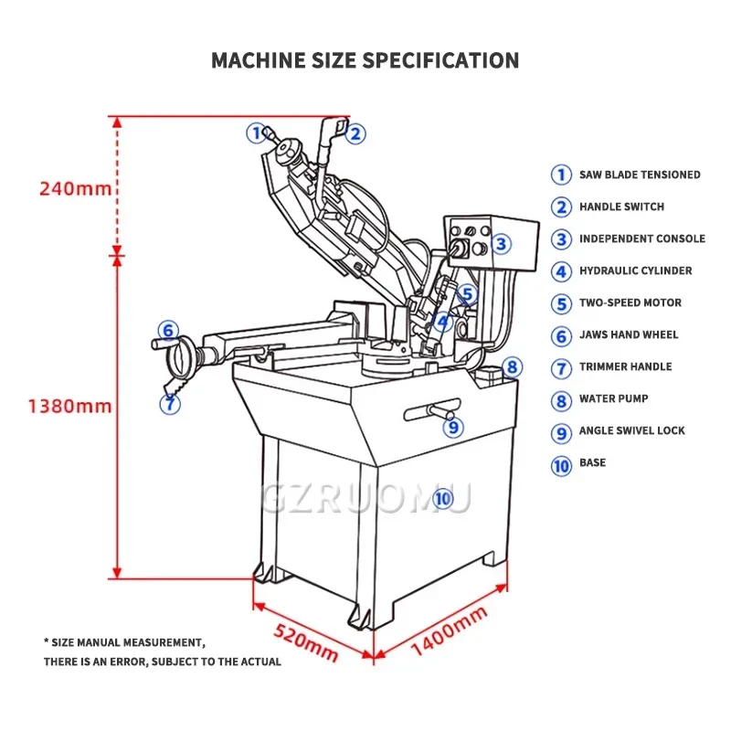 

Handheld Band Saw Variable-Speed Portable Bandsaw 1100W for Cutting Stainless Steel Aluminum Metal PVC Wood Rubber Plastic