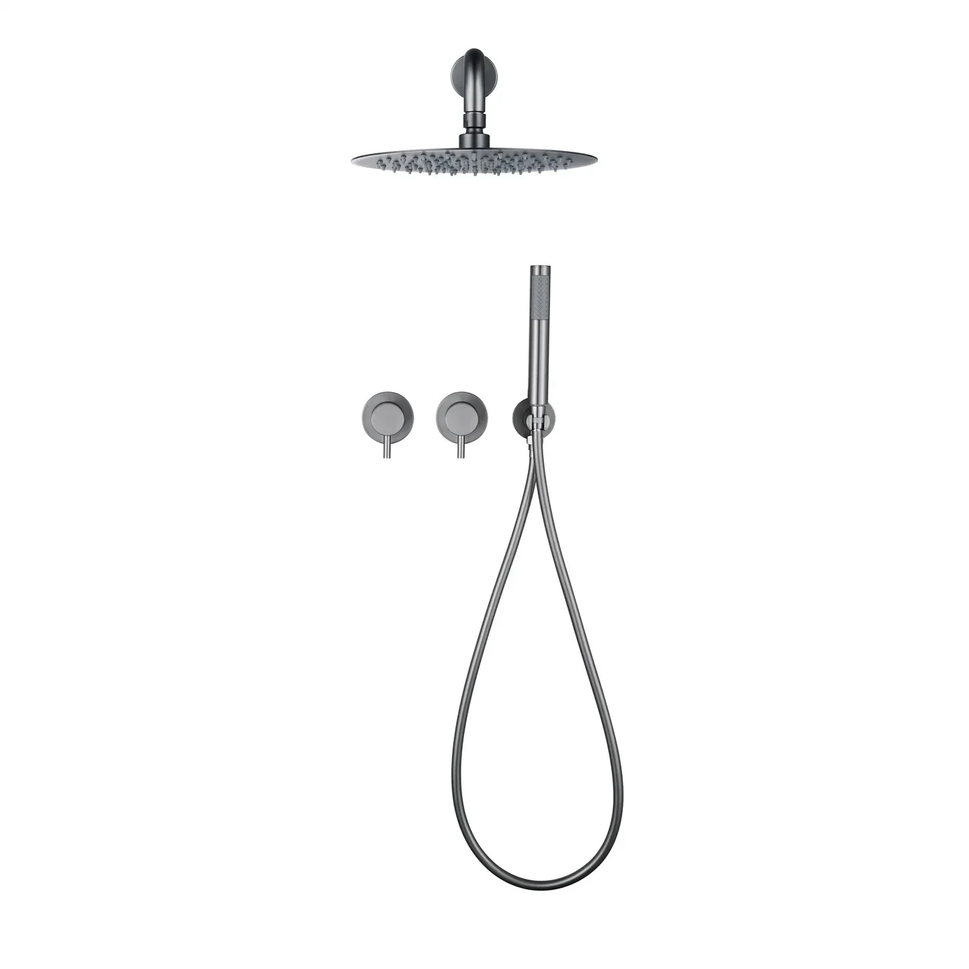 Luxury Concealed Shower System, Gray Color, Copper, Embedded Wall-Mounted Shower Head Set