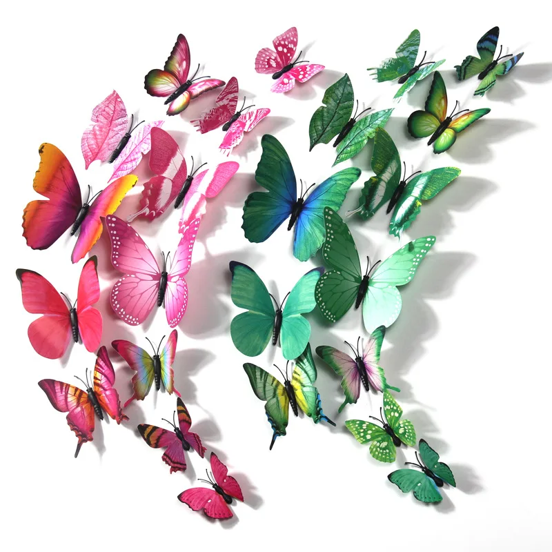 3d Simulated Butterfly Double-Sided Adhesive 12 Only Suitable For Solid Color Wall Sticker