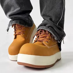2025 Ugly Cute Yellow Big Head Women's boots genuine leather Lace up platform Boots casual Outdoor Shoes Couple Large size 44