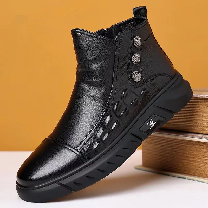 

Male Casual Shoes Men's Leather Shoes Platform Non-slip Fashion High-top Slip-on Hard Wearing Shoe for Men Zapatos Para Hombre