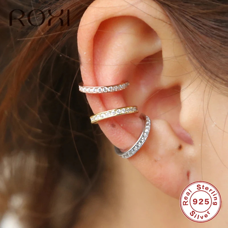 ROXI 925 Sterling Silver Small Ear Cuff  Clip on Earrings for Women Non Pierced Earrings Geometric C Shape Earcuff Wrap Earrings