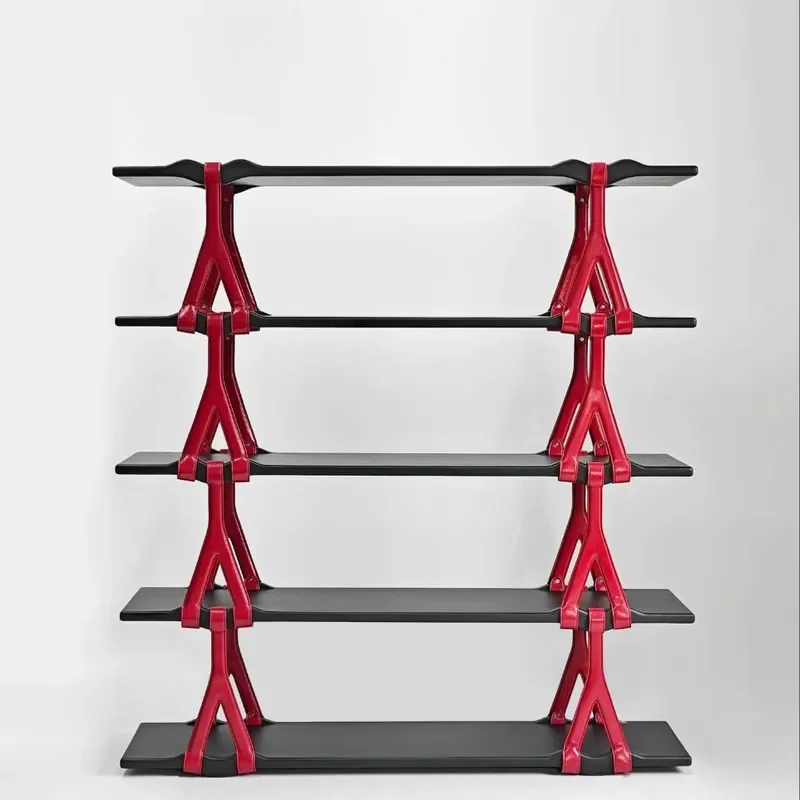 Ocean Wave Bookshelf Minimalist Modern Multi-layer Ash Wood Microfiber Shelf Creative Display Bookcase