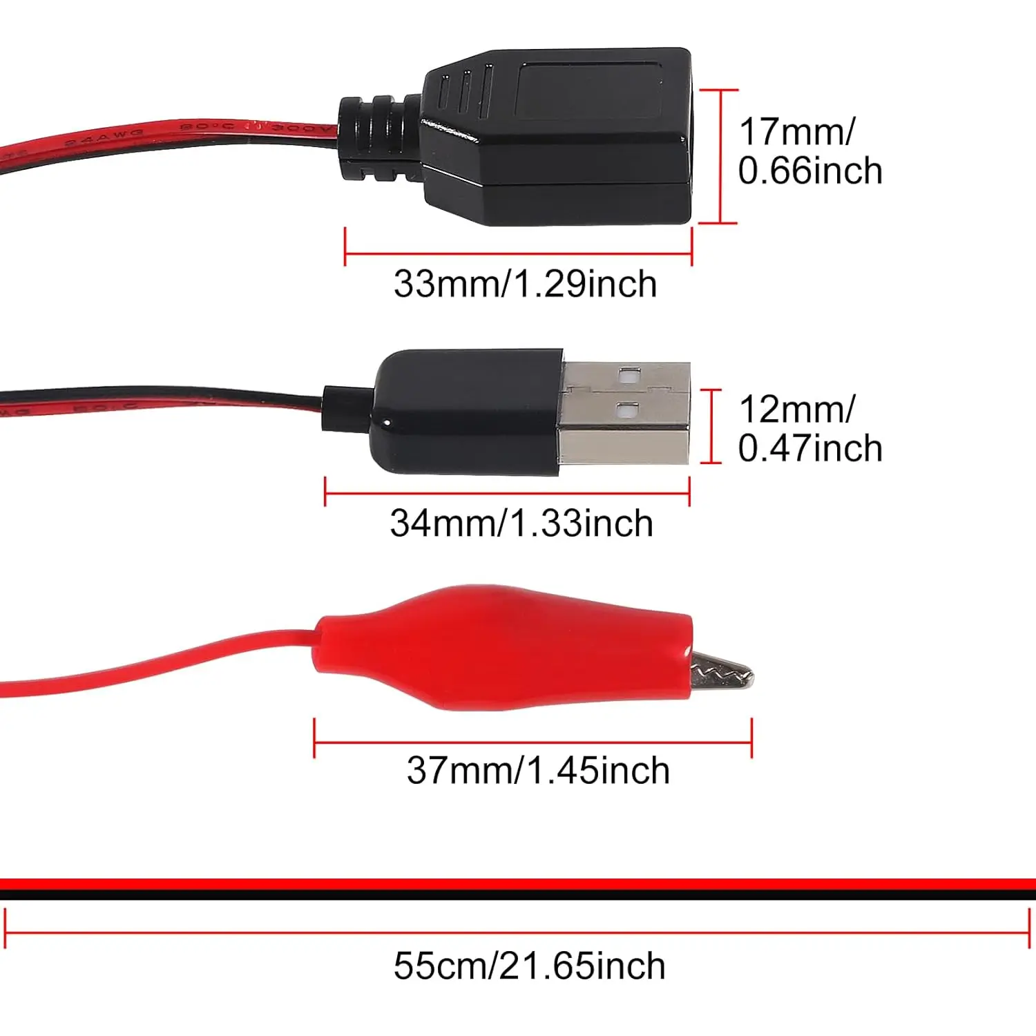 2pcs USB to Alligator Clip Adapter Cable Male Female USB to Alligator Clip Probe USB Cables with Alligator Clip for Circuit Test