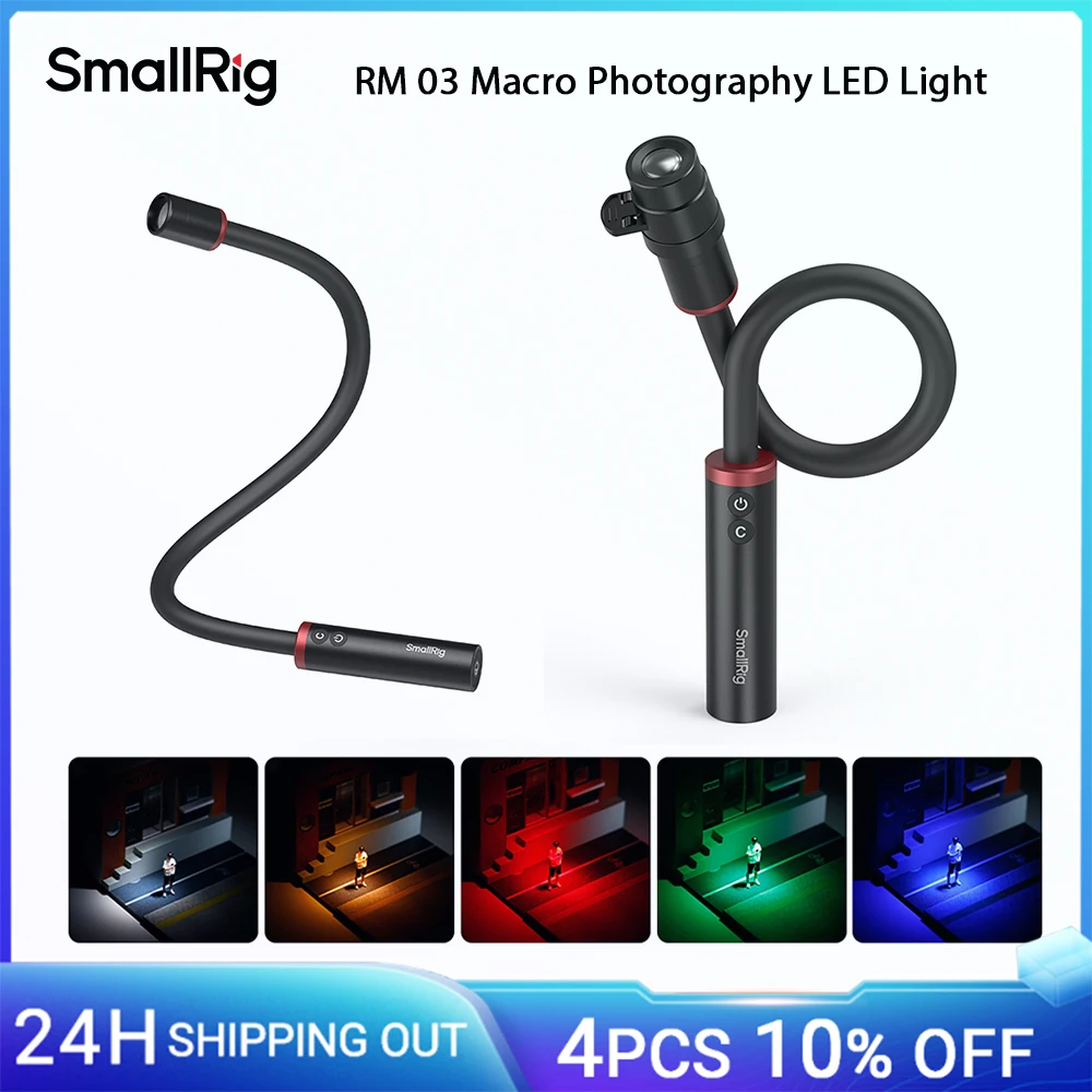 

SmallRig RM 03 Macro Photography LED Light w Diffuser 4-Leaf Barndoor Spotlight, 5-Color Output High Brightness for Video -5480