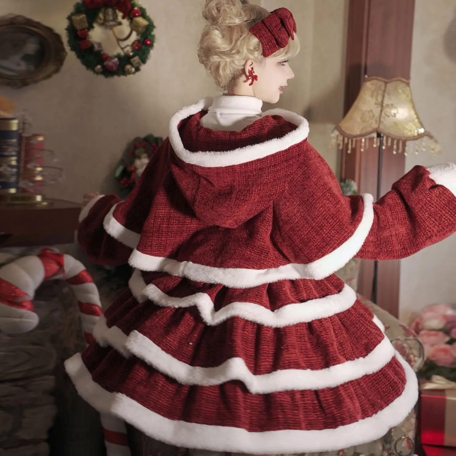 Christmas Carol Lolita Dress New Year Red Suit Lo Jsk Cloak Princess Cake Plush Selvedge Dress Sweet Cute Kawaii Warm