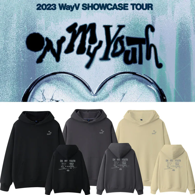 

Толстовка WayV Concert OnMyYouth свободного кроя из чистого хлопка с геометрическим узором, повседневная, для мальчиков-подростков, осень-зима