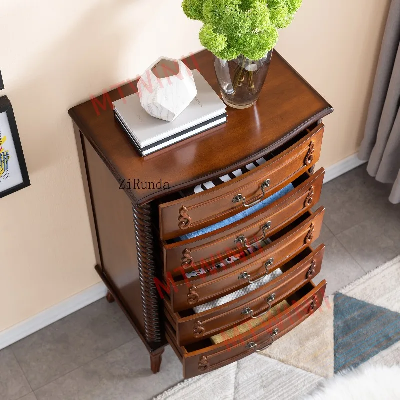 High storage cherry wood veneer with engraved details suitable for living room, porch, home office