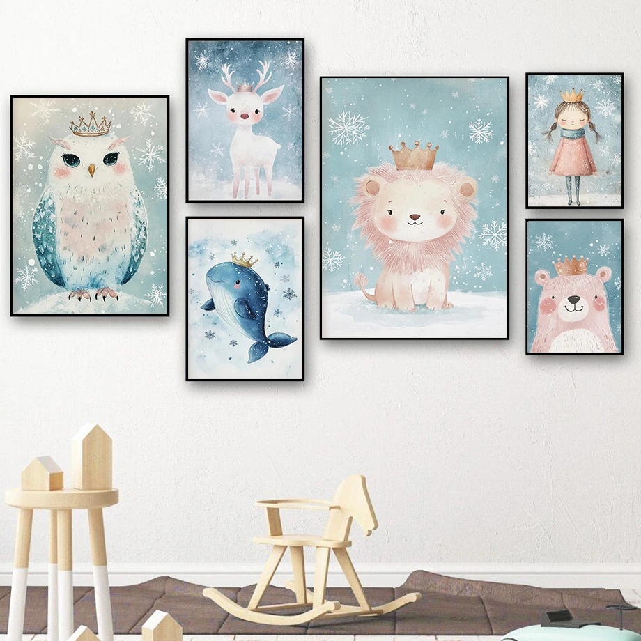 Cute Deer Owl Swan Bunny The Little Animal With The Crown Fashion Wall Art Canvas Painting Nordic Poster Children's Room Decor