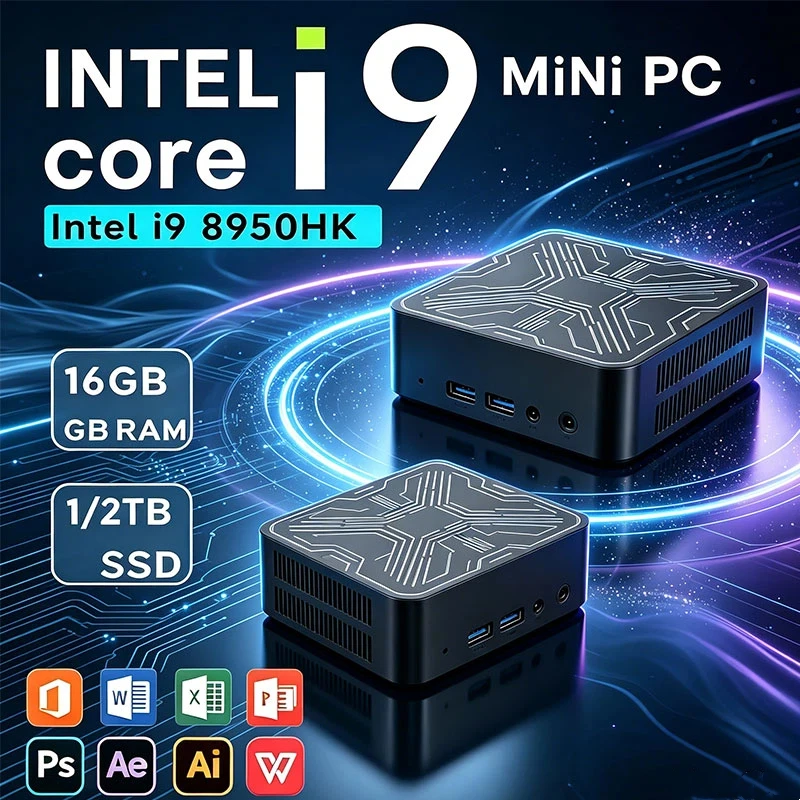 2026 New Mini PC Gaming Intal Core I9-8950HK Compact 16GB RAM 1TB/2TB SSD 4K HD WiFi6 BT5.2 Multifunctional Daily Notebook
