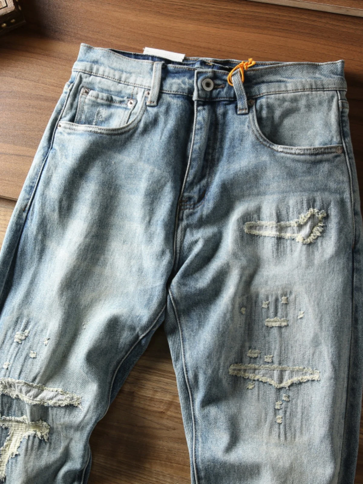 

Retro American Sle Men's Casual Jeans mid Waist Zipper Fly Straight Legged Wear Resistant Long Trousers Autumn Winter New