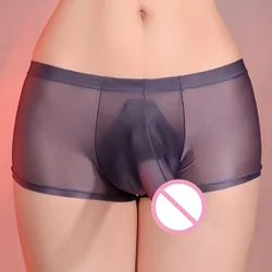 Men Sexy Oil Shiny Glossy Briefs Sheer Mesh See Through Panties Dick Closed Sheath Erotic Underpants Temptation Underwear