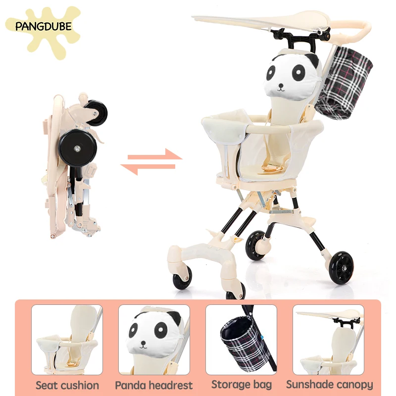 PANGDUBE Foldable Baby Stroller 3.8KG Light Stroller for Baby 1 ~ 3 Years Old Kids Strollers with Panda Pillow & Storage Bag