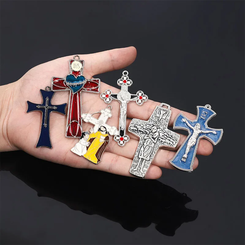 20 Pieces/New Large Cross Pendant Jesus Figure Pendant Keychain Connector Catholic Large Rosary Center Medal