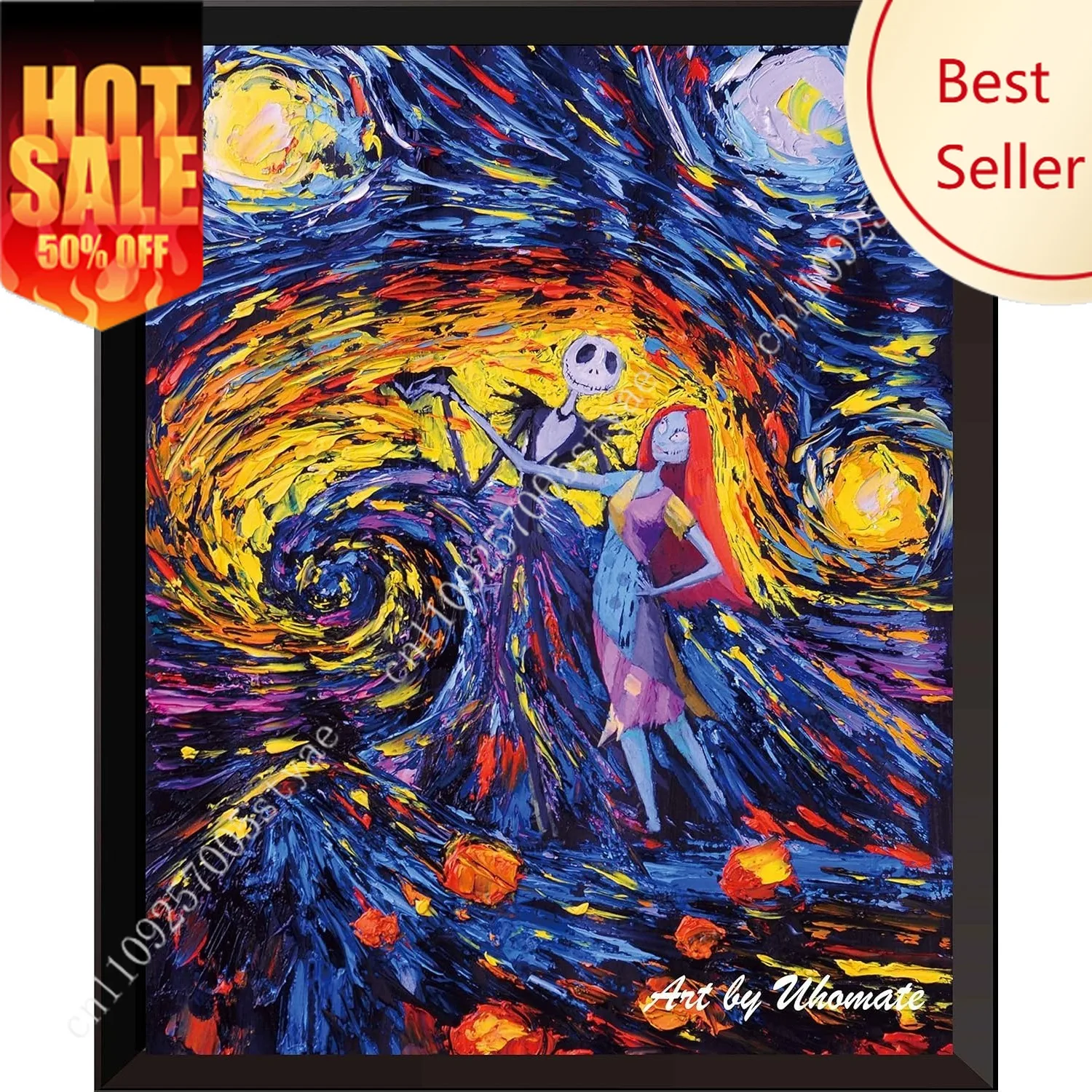 

Uhomate Jack Sally Jack and Sally Nightmare Before Christmas Vincent Van Gogh Starry Night Posters Home Canvas Wall Art Nursery