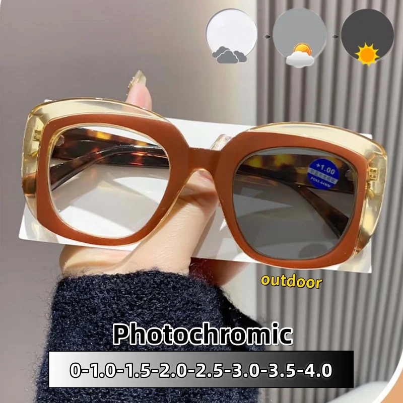 

Women's Photochromic Myopia Glasses Color Splicing High Quality Comfortable Protect Eyes Anti-radiation Eyeglasses 0 To -4.0