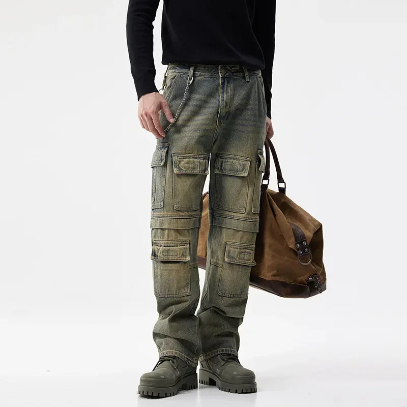 Men Streetwear Fashion Loose Casual Multi-pocket Plus Size Cargo Motorcycle Jeans Denim Pant Cityboy Cleanfit Y2k Trousers