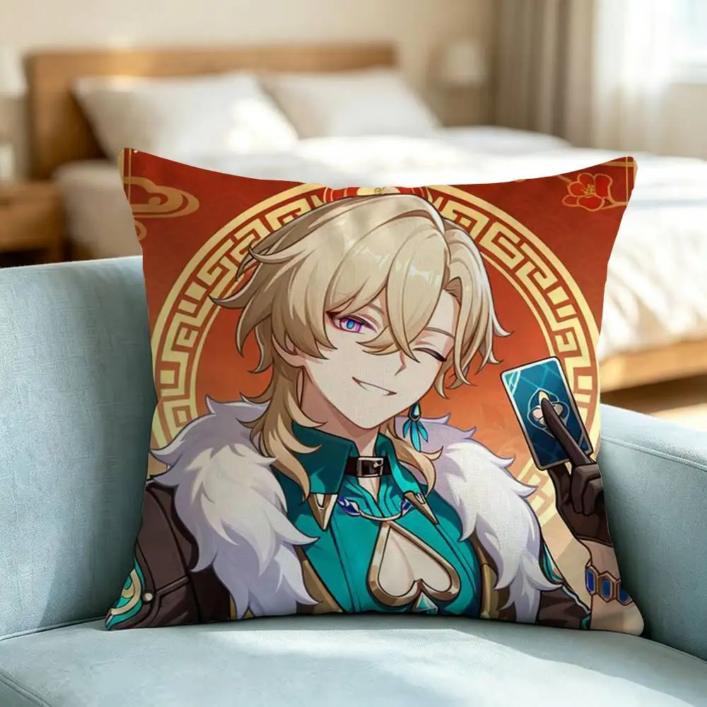 Aventurine-E Honkai Star Rail  Square Double-Sided printed Pillow Case Bedroom Bedside Pillow Sofa Cushion Cover Gift