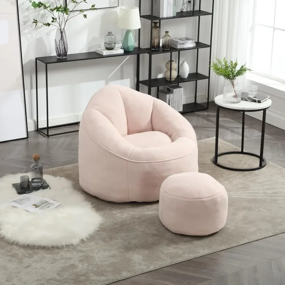 Comfy Bean Bag Sofa with Ottoman for Adults, Bean Bag Sofa Chairs Super Soft Lazy Sofa Chair with Memory Foam, Modern