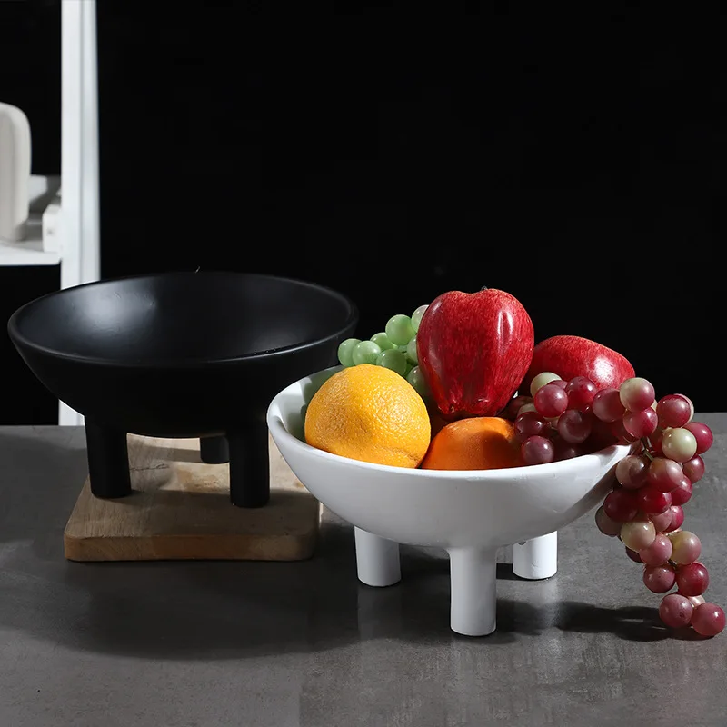 Ceramic Plate Tray Black and White Tall Fruit Bowl Flowerpot Desktop Storage Organization Decorative Figurines Home Decoration