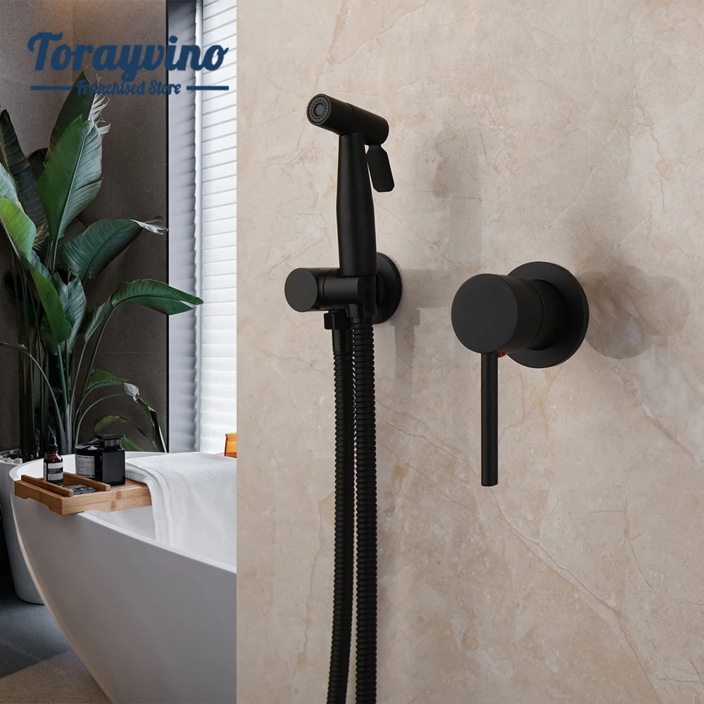 

Torayvino Bathroom Toilet Bidet Faucet Gold/Matte Black Wall Mounted Shower Sprayer Hot Cold Water Mixer Taps