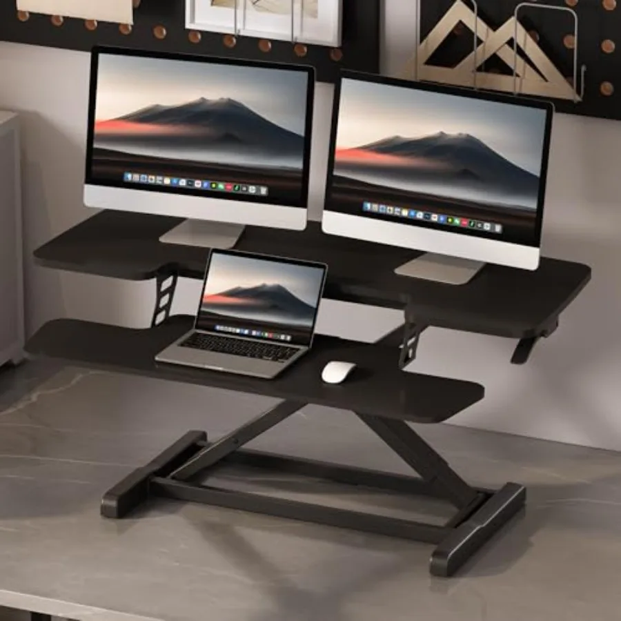Standing Desk Converter Large Desk Riser, Spacious Desktop Riser Sit Stand Computer Workstation with Wide Keyboard Tray, Ergono