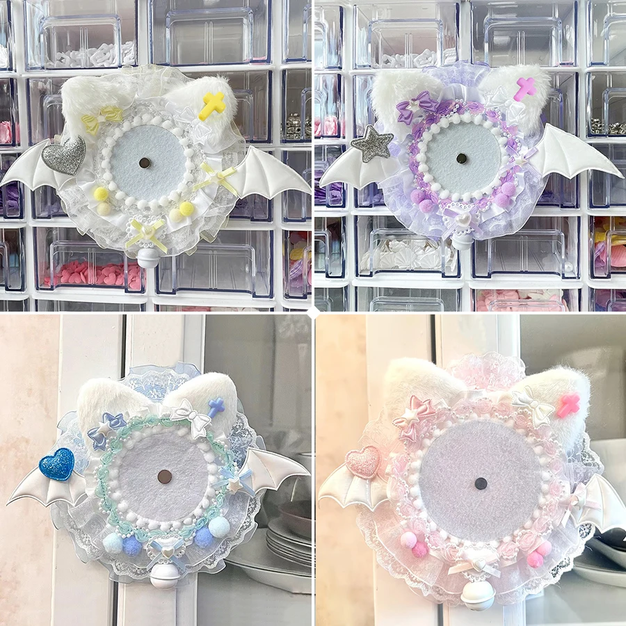 Cute and Sweet Plush Cat Ear Round Lace Badge Holder, Anime Cartoon Character Merchandise, Celebrity Idol Support Badge, Badge Display Stand, Storage Decoration, Badge Holder, Back-To-School Season, Graduation Season, Halloween, Easter Holiday Gifts, Lolita Creative Small Items, Gumi Goods, Itabag, Itaboard, DIY Materials, Accessories, Badge Holder