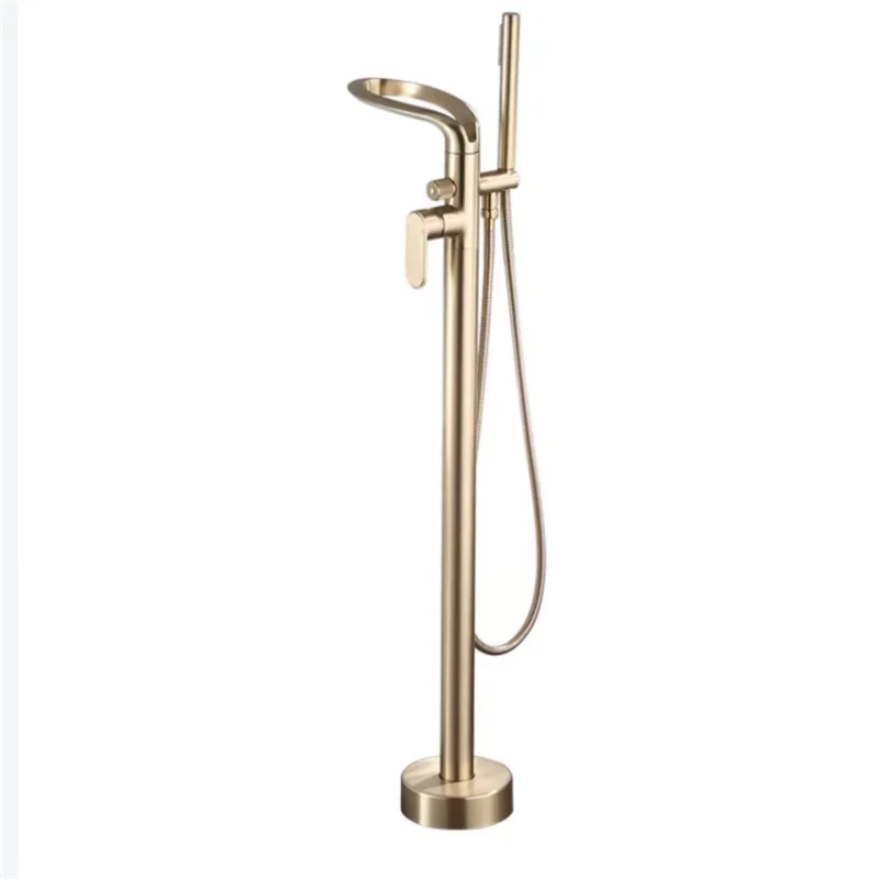 Brushed Gold Bathroom Bathtub Faucet + Handheld Shower Free Standing Luxury Waterfll BathTub Mixer Taps Floor Mounted