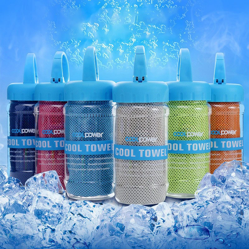 Breathable Cooling Quick Drying Ice Silk Towel with Storage Bottle Sweat Wick Instant Cool Sport Towel Swimming Yoga Gym Towel