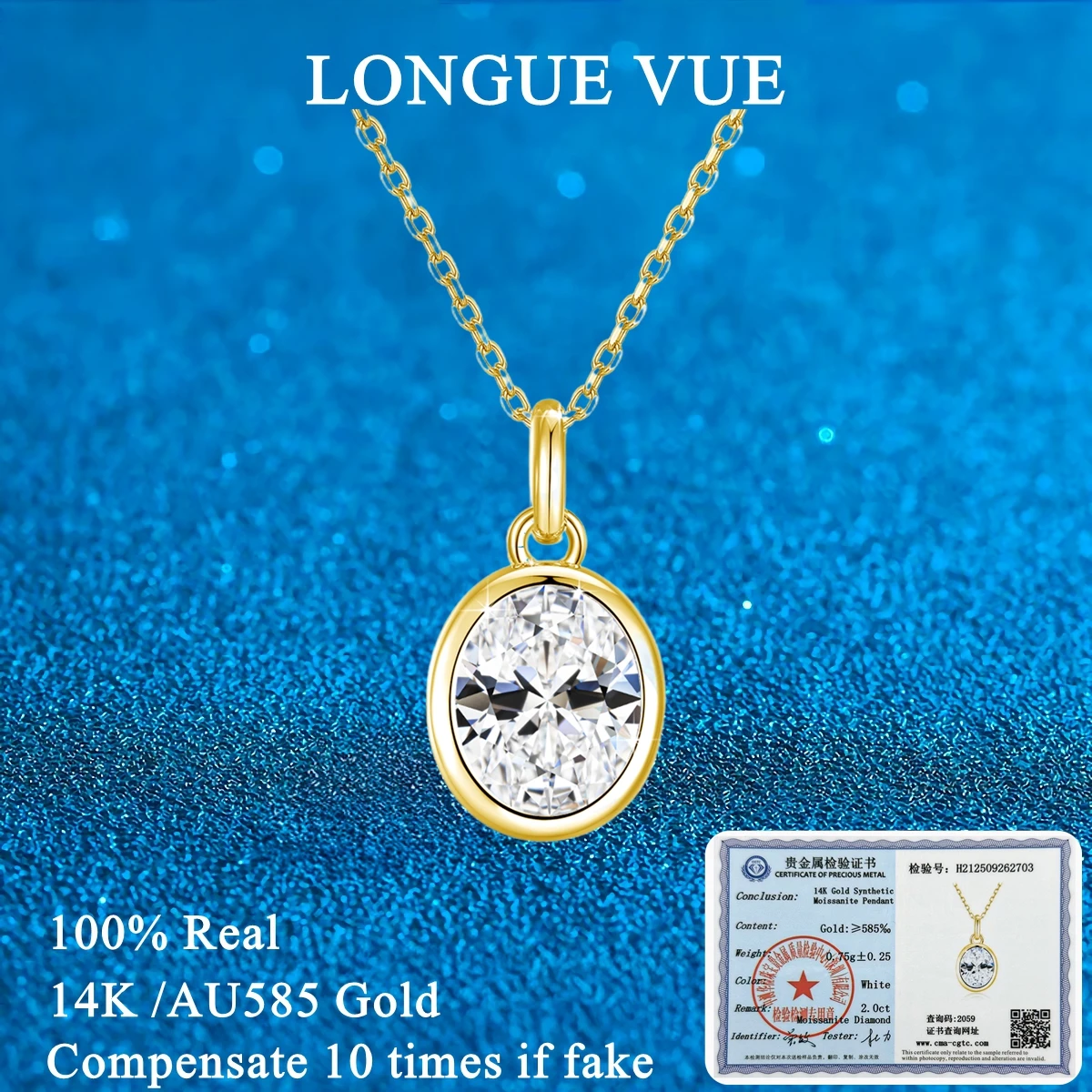 Золотое колье AU585 14K с овальным муассанитом в оправе, для женщин, на свадьбу, вечеринку, изысканные ювелирные украшения, подарок на День святого Валентина