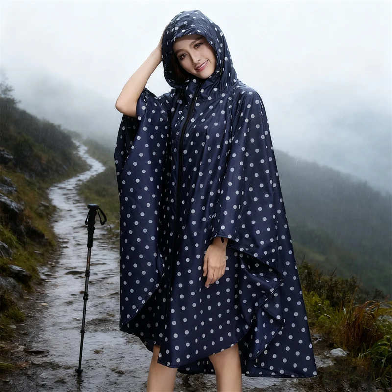 

1pc Unisex Adult Hooded Rain Poncho Lightweight, Packable, Large Size ,Features Waterproof Zipper,Large Pockets and Print Design
