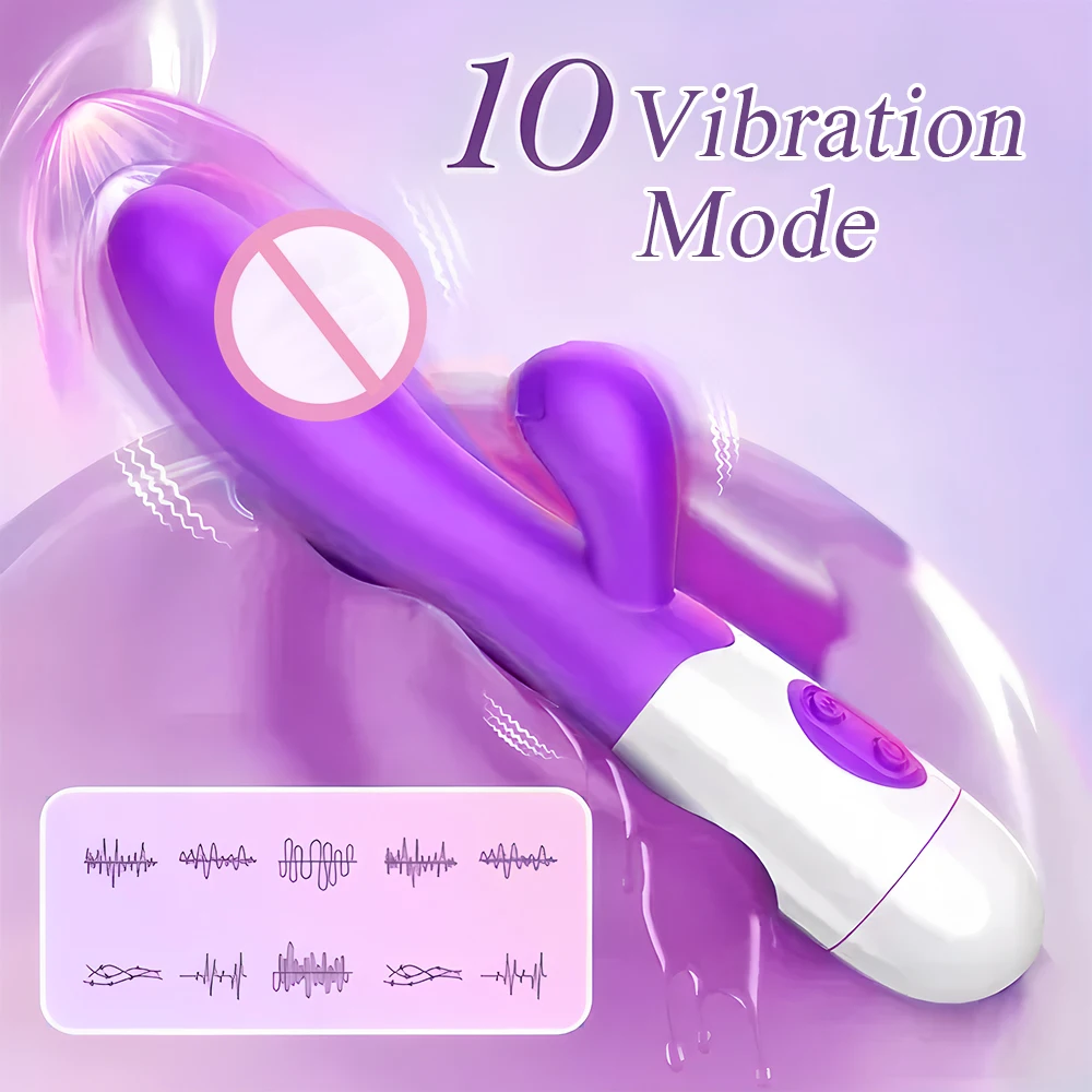 Rabbit Vibrator G-Spot Silicone Dildo Dual Vibrating Clitoris Stimulator 10 Speeds Rechargeable Waterproof Sex Toy for Women