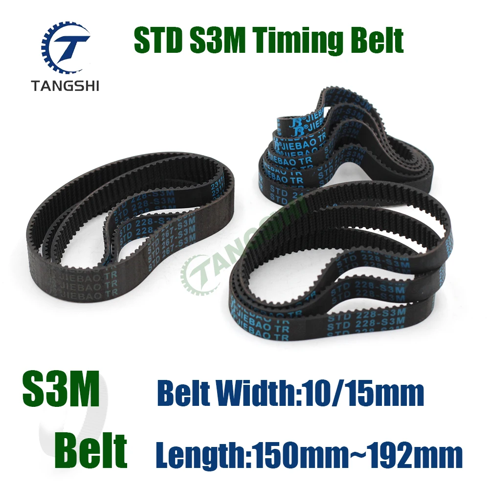 STD S3M Closed Loop Synchronous Rubber Timing Belt Length153/156/159/162/165/168/171/174/177/180/183/186/189/192mm Width 10/15mm