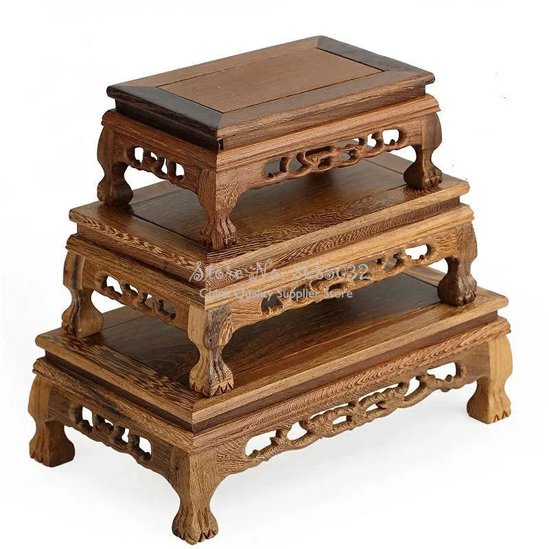 Quality Wood Tea Table Rosewood Carving Decoration Base Vase Buddha Kistler Display Rack Multi-use Rectangle Small Coffee Table