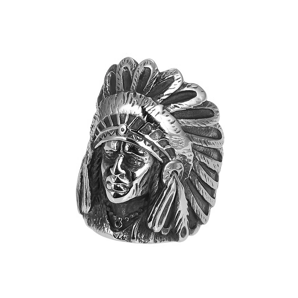Picture 6: Detailed Indian Chief Ring Men's 316L Stainless Steel Biker Ring Male Huge Punk Hip Hop Rings Best Gift for Friend
