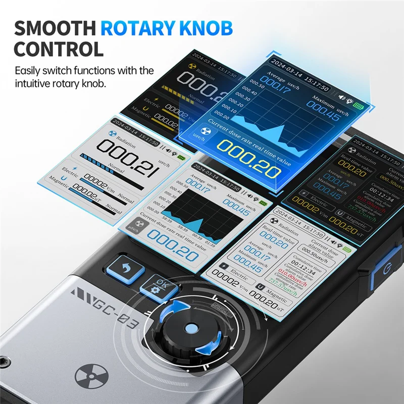 Novo- GC-03 detector de radiação eletromagnética, força de campo magnético elétrico, potência rf, monitor de temperatura, contador geiger