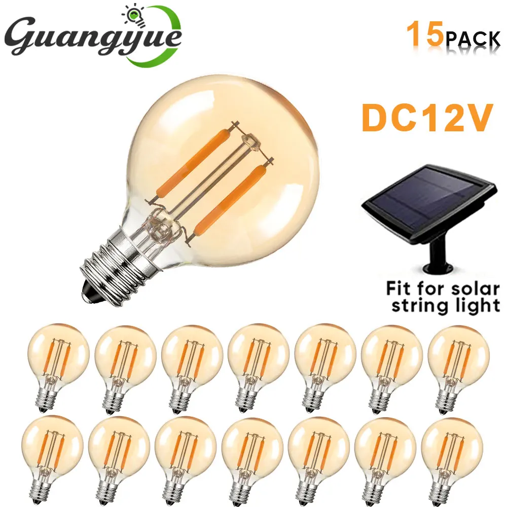 

E12 Low Voltage Bulb DC 12V LED Edison Light Lamp 1.5W Warm White 2700K Globe Amber Filament Bulbs for RV Solar String Lights