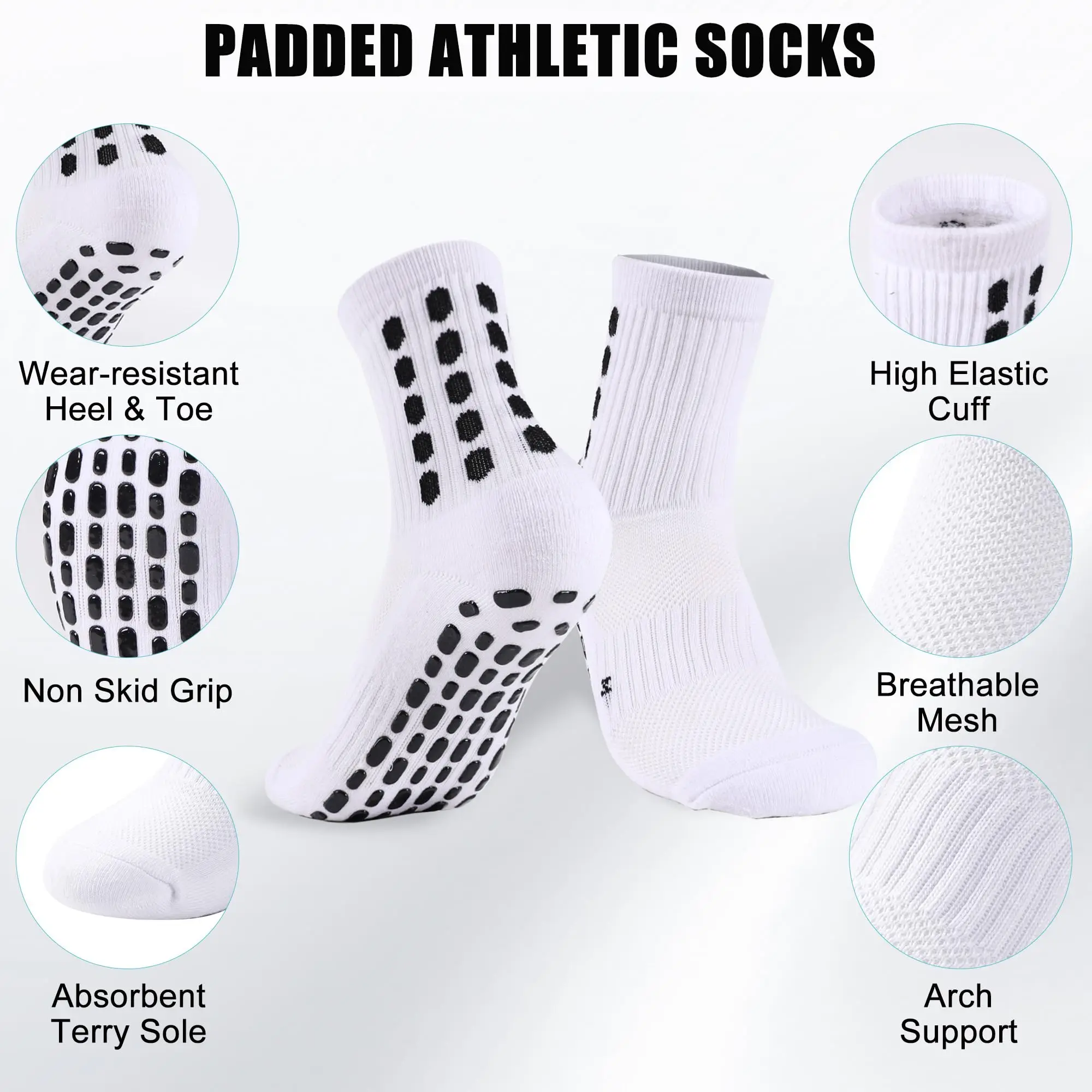 4/8Pairs Kids Grip Soccer Socks Cushioned Non Slip Football Athletic Sports Socks for Boys Girls