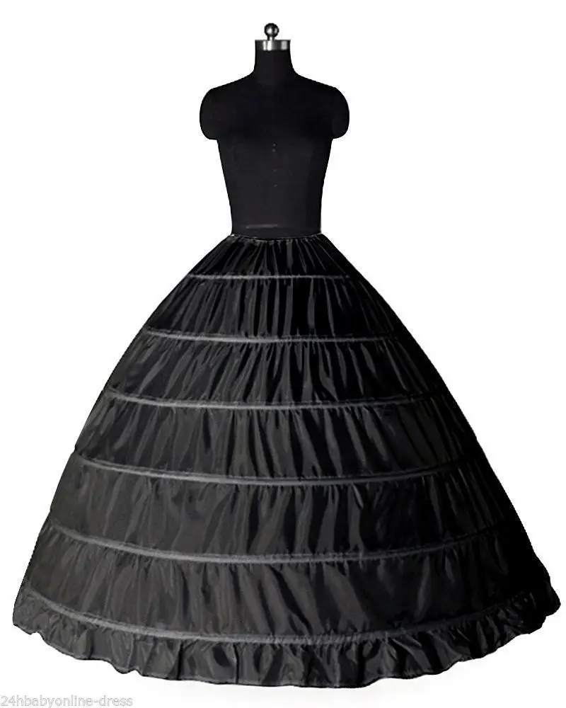 Crinoline Slip Underskirt para vestido de casamento, 6 Hoops Petticoat, branco, preto, vestido de noiva, em estoque, transporte rápido