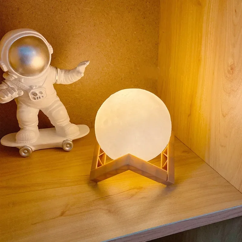 LED Night Light 3D Print Moon Lamp 8CM with Stand Battery Powered Soft Lighting Creative Bedroom Decor Lover Baby Kids Gift