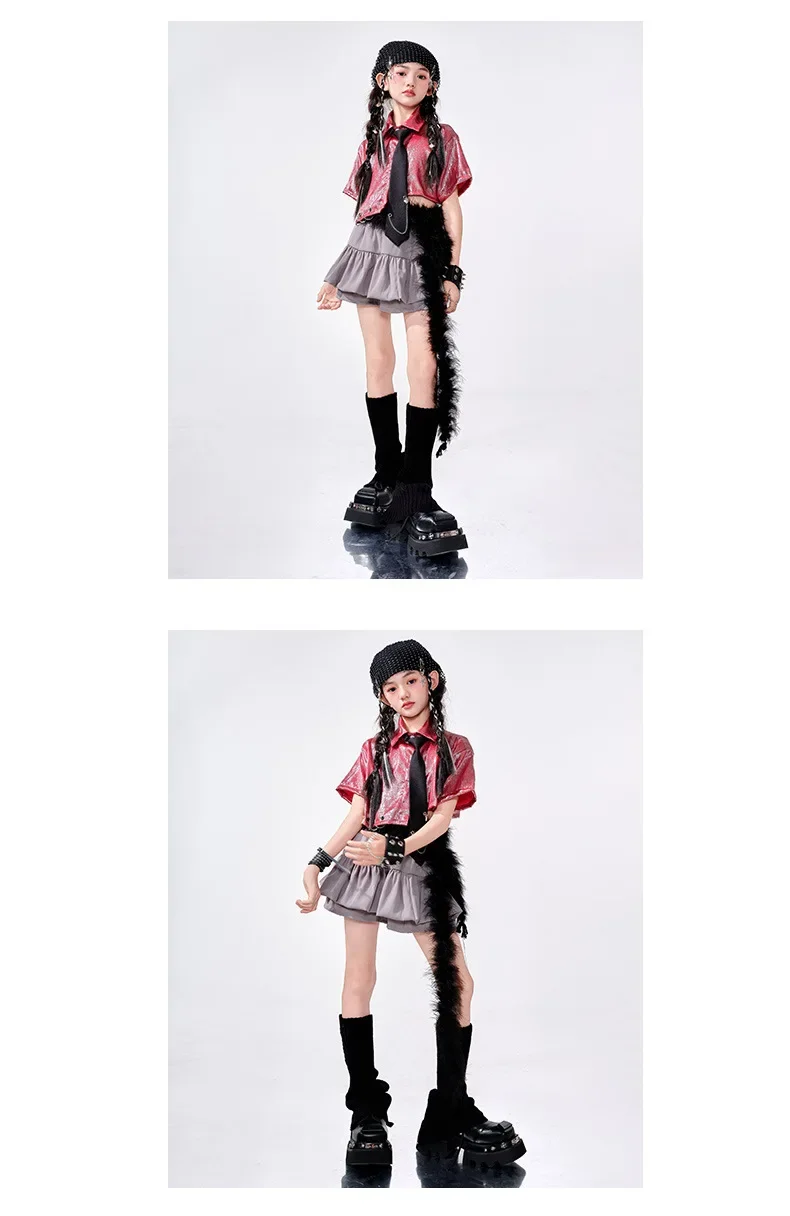 Mädchen Jazz-Tanzkostüm, modisches Street-Dance-Outfit, Kpop-Bühnenkostüm, Hip-Hop-Tanzkostüm für Kinder – Detail 4