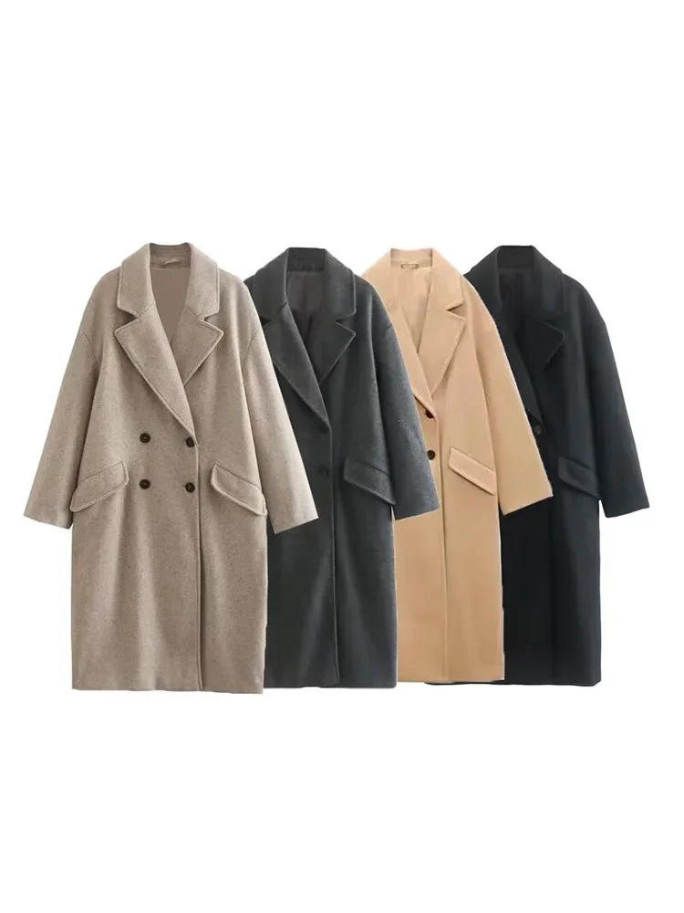 

Willshela Women Fashion With Pockets Double Breasted Trench Coats Vintage Lapel Neck Long Sleeves Female Chic Lady Outfits