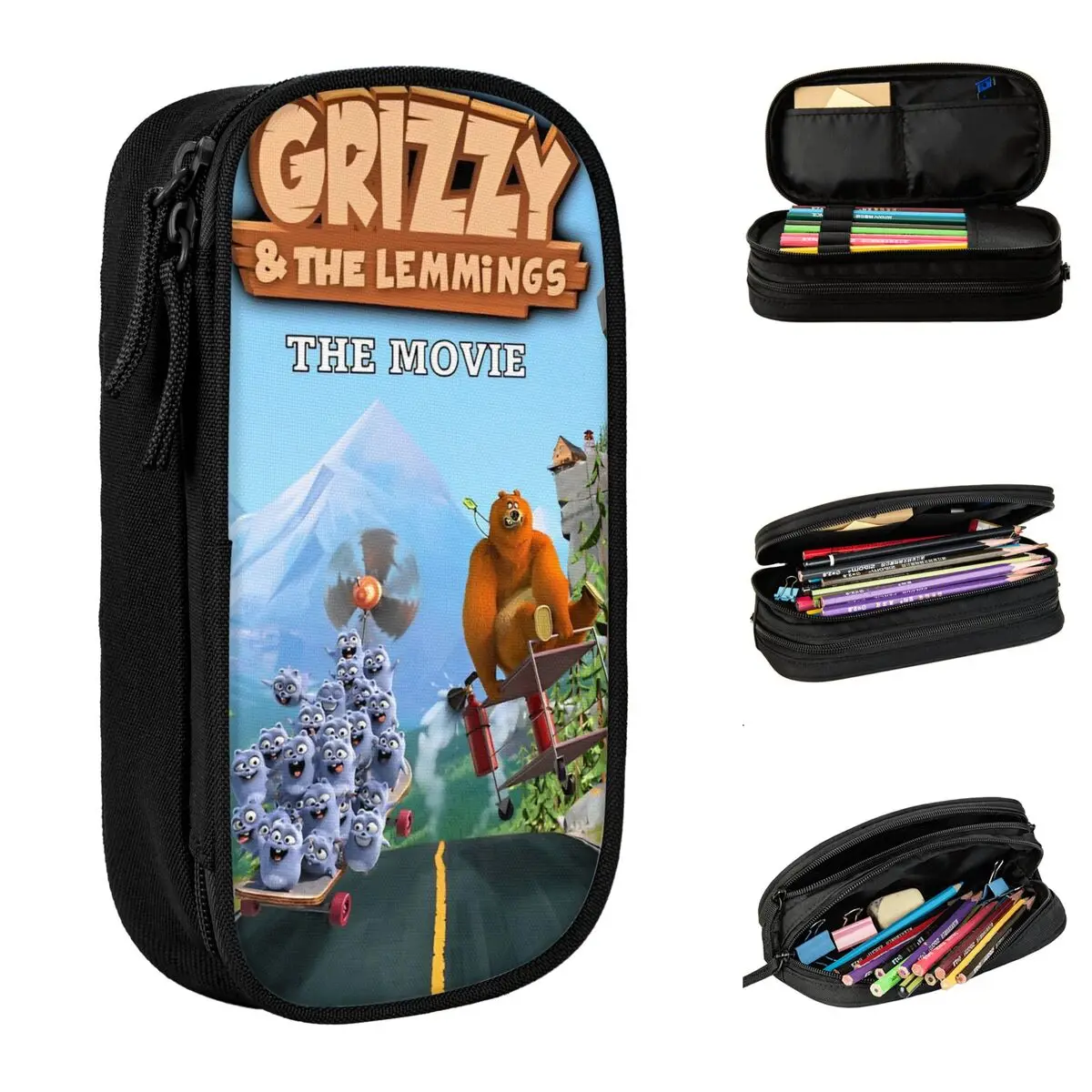 Grizzy الكرتون أنيمي مقلمة لطيف حامل قلم أكياس فتاة صبي سعة كبيرة مكتب سستة صندوق رصاص