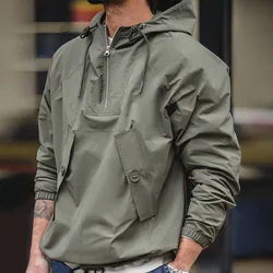 Maden M43 Parka Dark Green Deck Coat for Men Spring and Autumn Solid Color Hooded Sweatshirt Male Urban Outdoor Loose Jacket