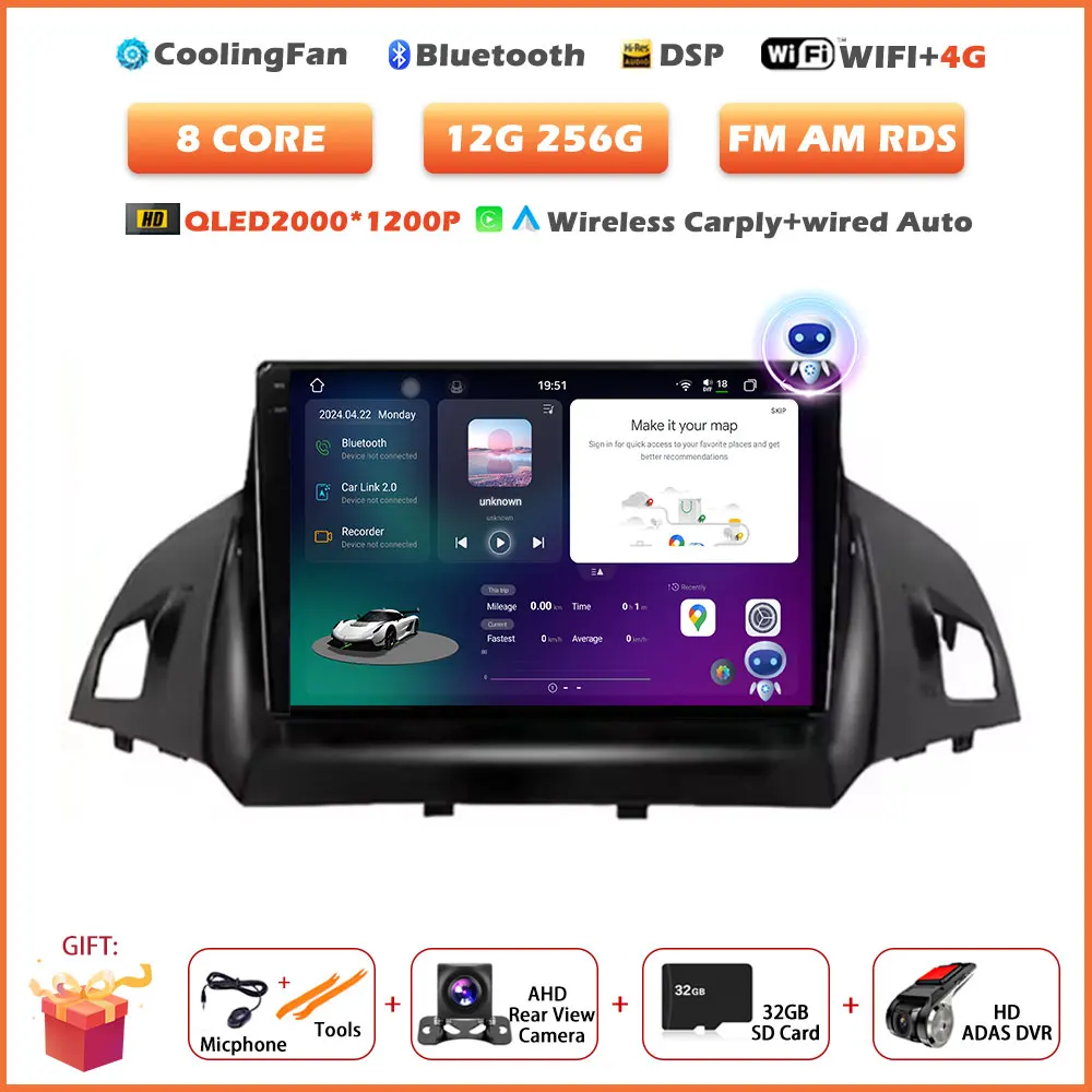 Voor Ford C-MAX Kuga 2 Escape 3 2012-2019 Android 16 Auto autoradio draadloze Carplay GPS navigatie scherm stereo video tools BT