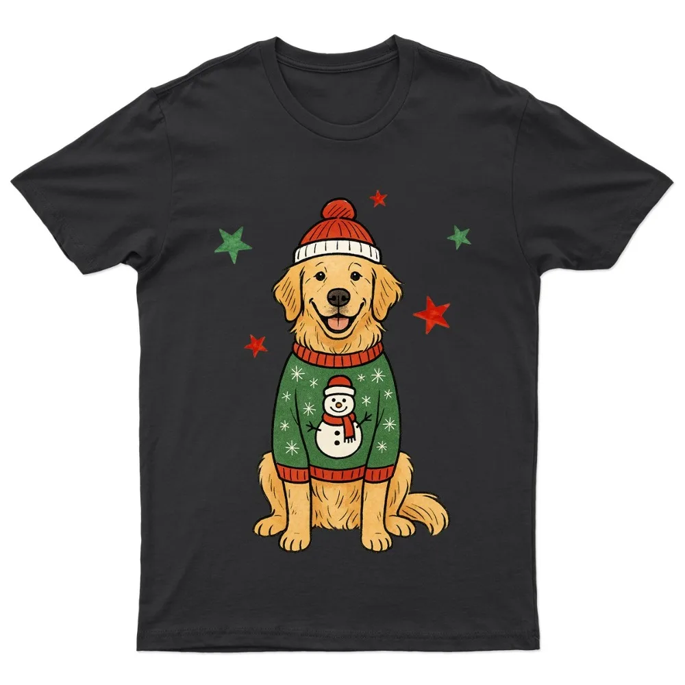 

Women's Funny Golden Retriever Christmas T-Shirt Retro Nature Pet Graphic Y2K Top Gift for Enthusiasts