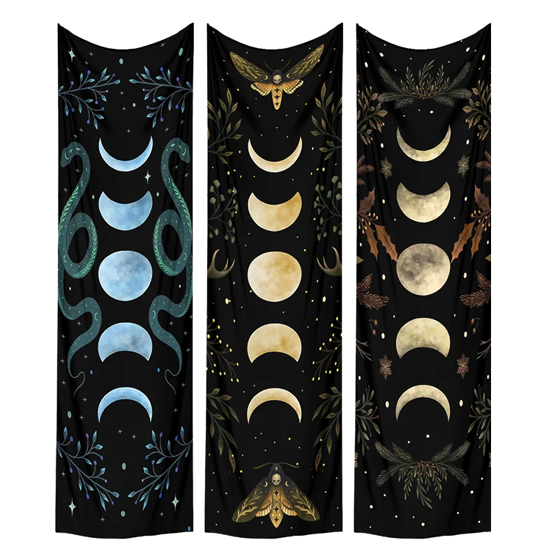 Moon Phase Tapestry Wall Hanging Moon moth Floral Vintage Psychedelic Star Snake Divination Bohemian Home Decor Art Decoration