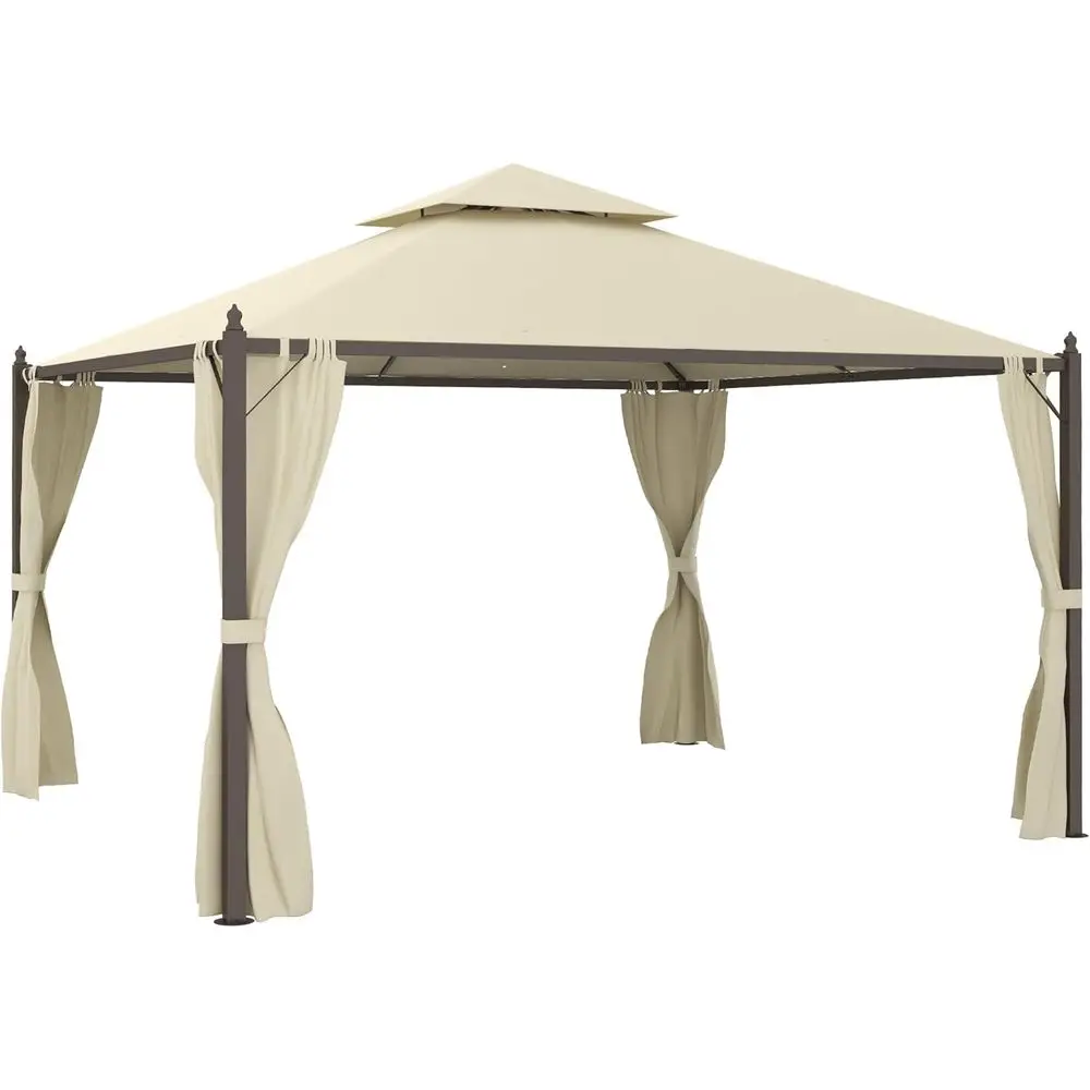 

Садовая беседка из стали 10' x 12' с занавесками для уединения и двухуровневой крышей