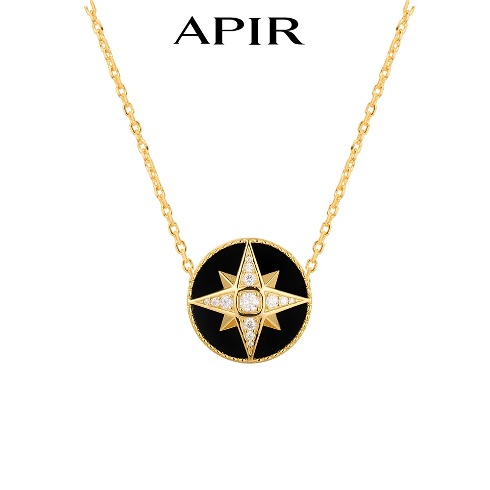 

APIR Black Agate 925 Sterling Silver Luck Starburst Necklace K Gold Plated High Quality Luxury Bracelet Necklaces for Women Gift