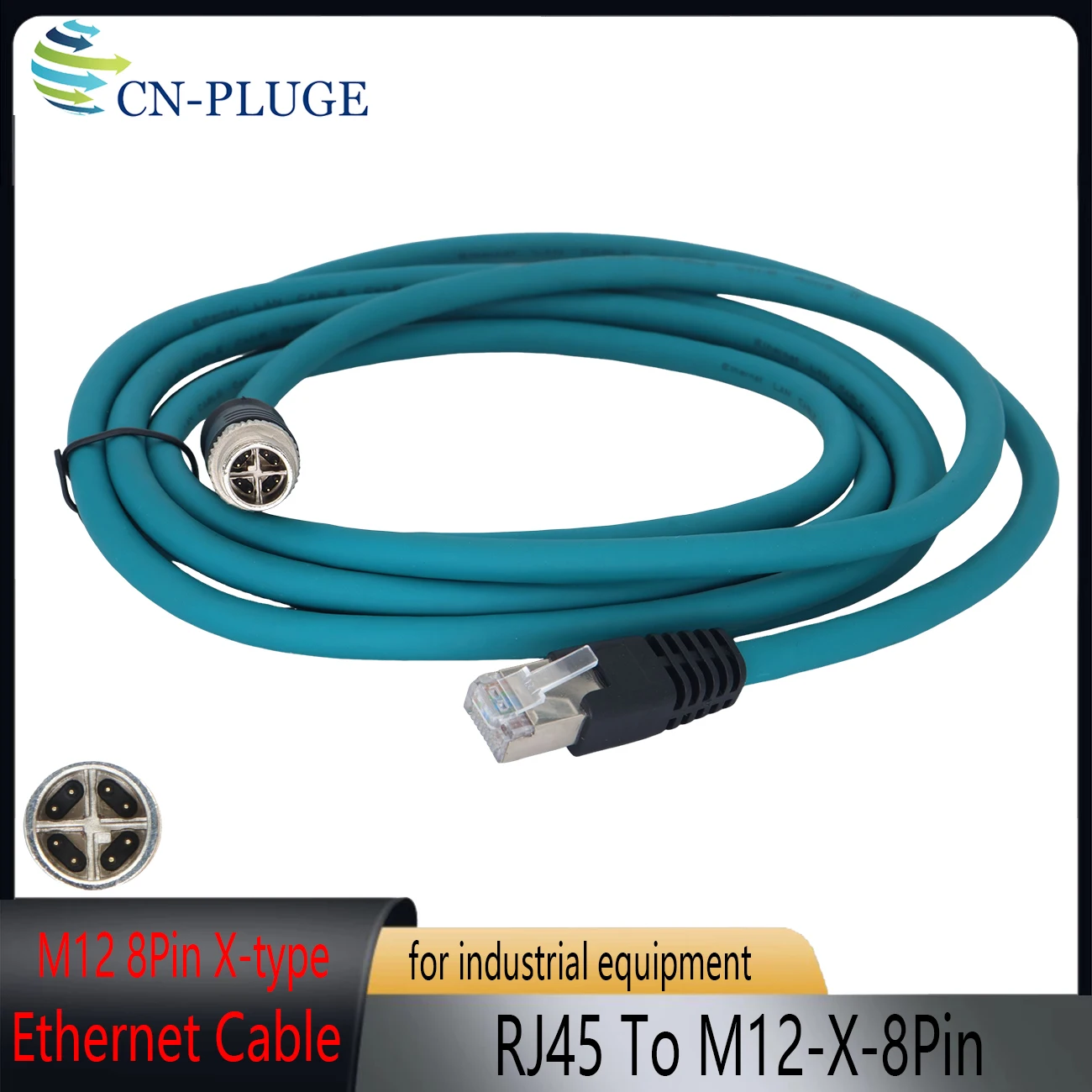 M12 8pin X-Type Male Head To RJ45 Encoding Line Industrial Ethernet X-type Network Cable 8-code Shield Cat6 Kilomega Connector
